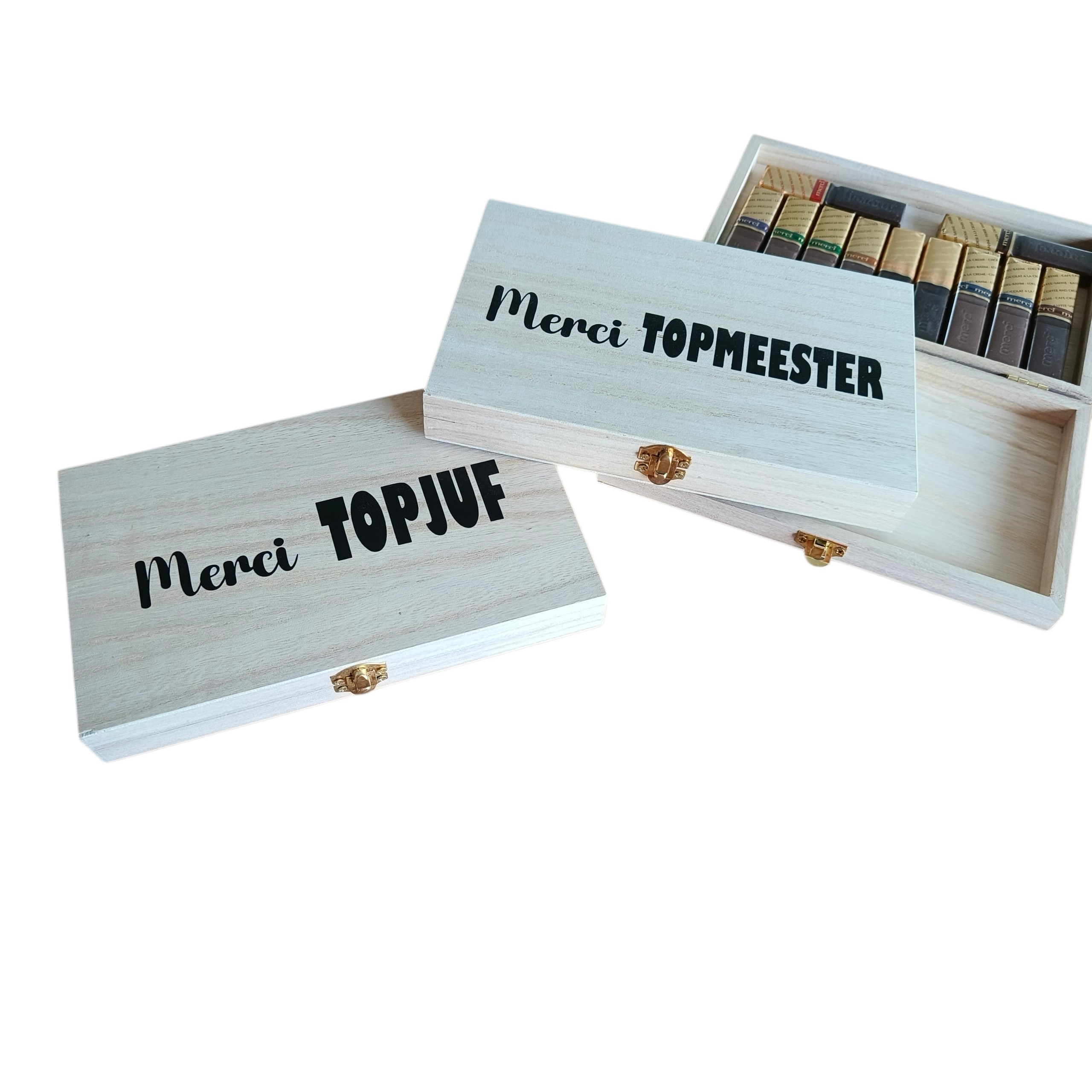 houten doosje 'merci TOPJUF/TOPMEESTER'